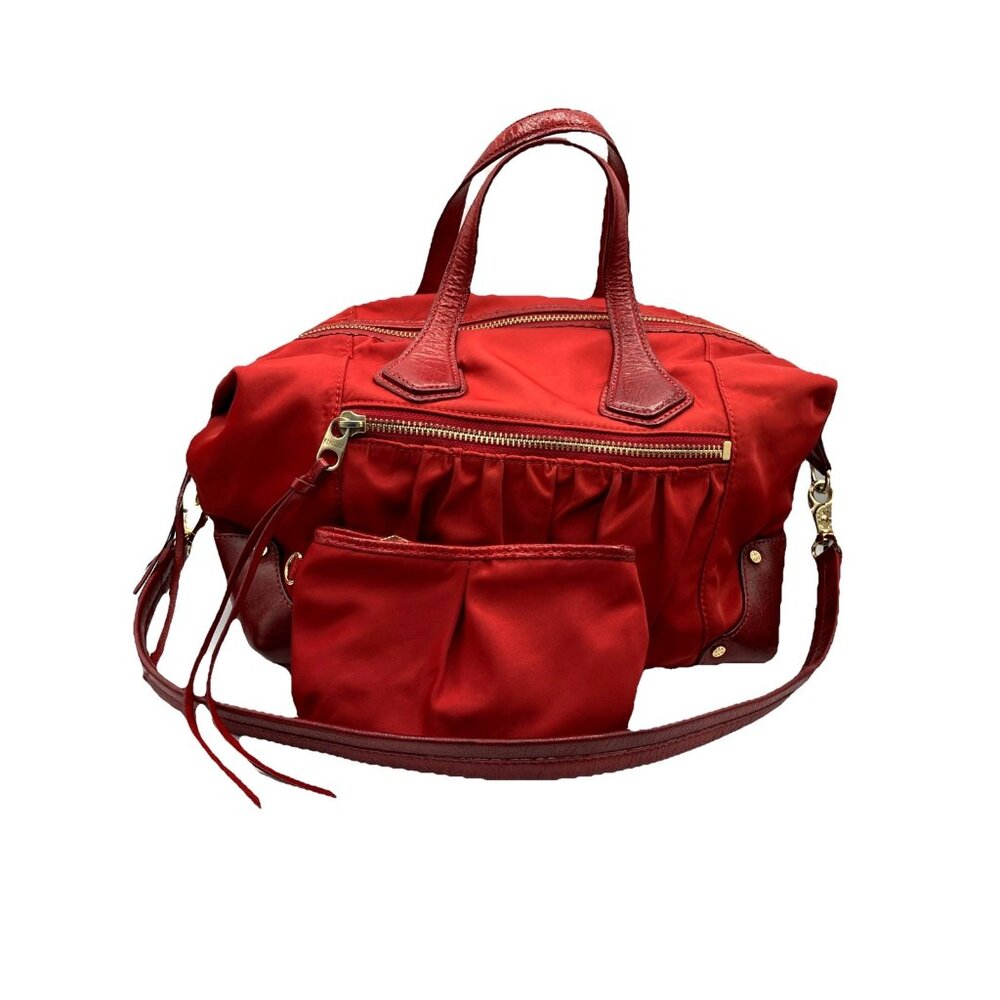 Mz Wallace Josie Red Satchel w Strap Leather Trim And Pouch